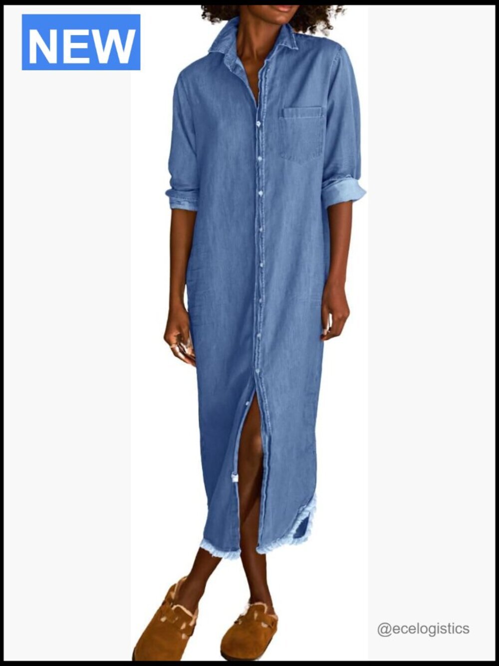 Vintage Denim Shirt Dress Long Sleeve Button Down Midi